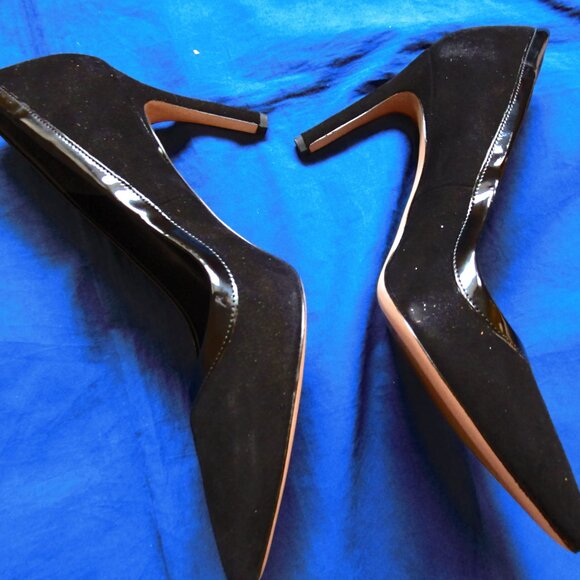 VIA SPIGA BLACK SUEDE HIGH HEEL SHOES-8.5M-NEW-W/LEATHER ACCENT-W/ORIGINAL BOX - Picture 9 of 13